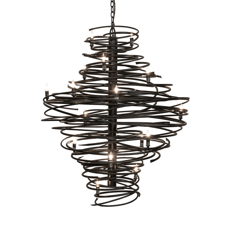 Cyclone 20-Light Solar Black Iron Chandelier