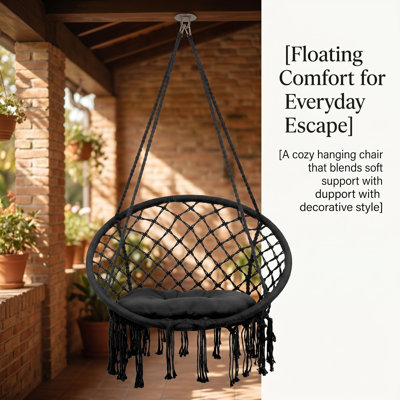 Balancelle stable en macramé, fauteuil suspendu pour chambre à coucher avec coussin moyen, balancelle robuste pour chambre à coucher avec structure en acier d'une seule pièce