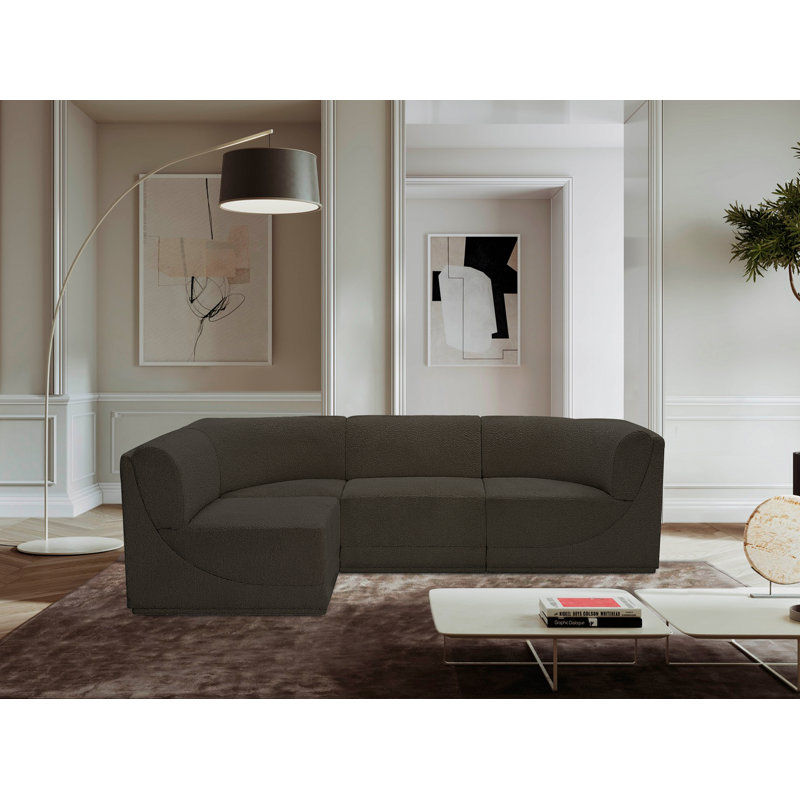 Canapé modulaire 4 pièces Ollie, Tissu brun bouclé
