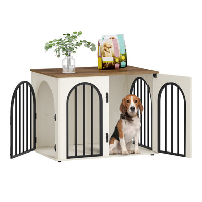 Wooden Dog Crate Furniture TV Stand, Indoor Dog Kennel for Small/Medium/Large Dogs, End Side Table Dogs Crates, Anti-Chew, Anti-Escape, Arched Door Design