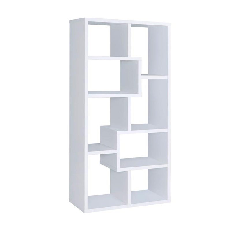 Bibliothèque géométrique rectangulaire à 10 tablettes multiples, Blanc, (10 tablettes) H 70,75 po x l 35 po x P 11,75 po