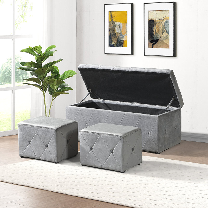 Ensemble de repose-pieds rectangulaire 1 pièce en velours avec 2 repose-pieds, Velours gris velours