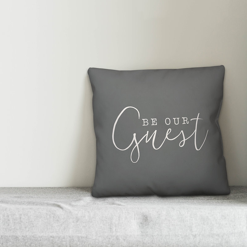 Textual Outdoor Throw Pillow, 18" H x 18" W, Gray/White