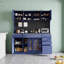 Buffet de ferme l 63 po avec huche, armoire de rangement autoportante bleue avec portes vitrées, prise de courant, panneau perforé et porte-serviettes pour le bar de cuisine-269889369