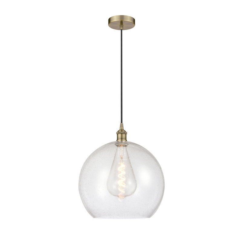Luminaire suspendu sphère 1 lumière Athens, H 17,38 po x l 13,75 po x P 13,75 po, Transparent, Laiton antique