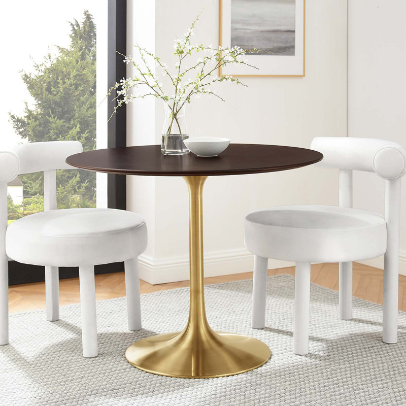 Lippa Dining Table by Modway, 35.5" L x 35.5" W, Gold, Cherry Walnut