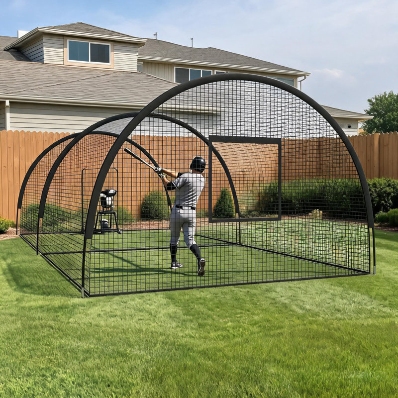 Cage de frappe de baseball portable 22 x 12 x 8 pi, cadre en fibre de verre, filet de frappe, trou de lancer et porte, noir