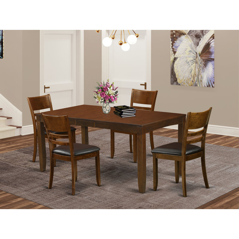 5 Piece Dining Set Includes a Rectangle Dining Room Table with Butterfly Leaf and 4 Faux Leather Upholstered Kitchen Chairs, 36x66 Inch, Espresso