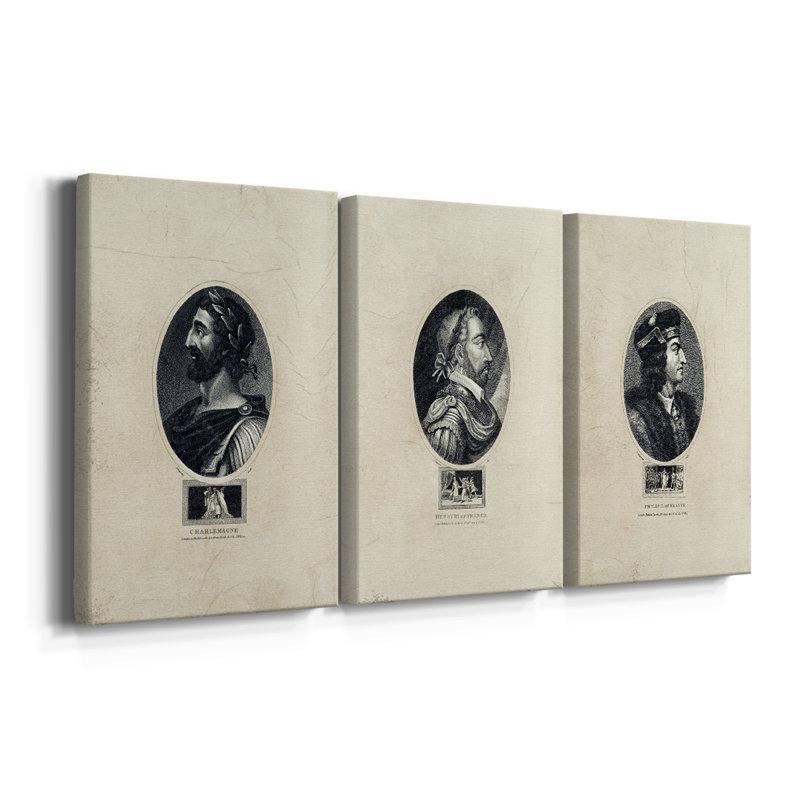 Royal Portraits I - Toile tendue avec châssis sur mesure - 3 pièces, H 27 po x l 54 po