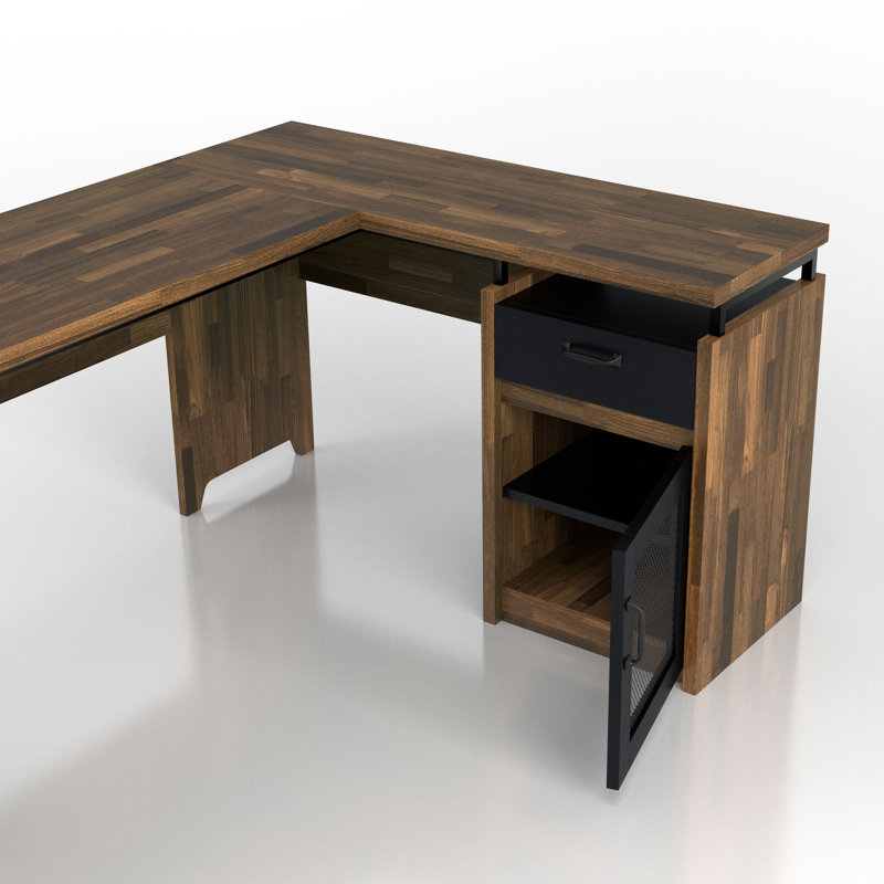 Lavonia L-Shaped Executive Desk, Light Hickory