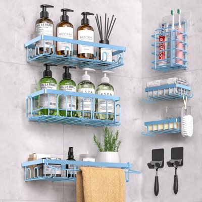 Ensemble de 18 boîtes de rangement adhésives pour boîtes de douche, tablettes de rangement pour la salle de bain et la cuisine, antirouille avec adhésif puissant, supports muraux de grande capacité pour la décoration intérieure