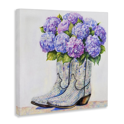 Hydrangea Filled Cowgirl Boots Canvas, design by Amanda Greenwood