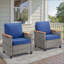 Ensemble de 2 chaises longues d'extérieur en osier gris avec coussins bleus pour véranda ou terrasse-291778406