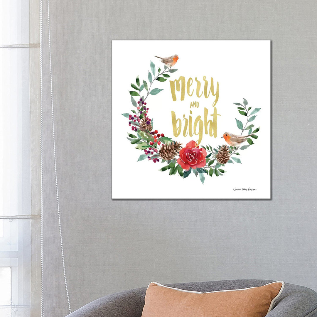 Merry And Bright Robin Wreath von Seven Trees Design - Gallery-Wrapped Canvas Giclée on Canvas