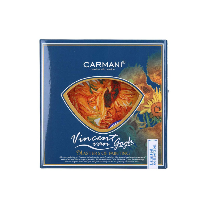 Victoria Bella Carmani, assiette en verre décorative de 5 po x 5 po, plateau de gâteau carré illustré de tournesols de Van Gogh