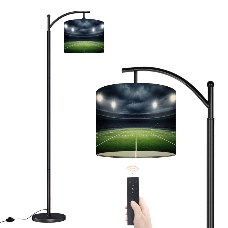 Lampe sur pied à arc avec abat-jour ajustable Champ de football sous les lumières du stade Lampe sur pied ciel nuageux foncé 3 températures de couleur Lampe à mât haut avec interrupteur au pied pour la chambre à coucher