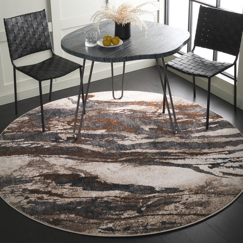Tapis gris foncé / beige Afrah, Rond 4 pi