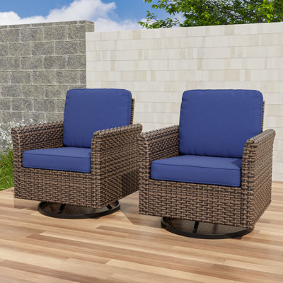 2 Piece Patio Swivel Glider Chairs Outdoor All-Weather Wicker Curved Armchairs With Olefin Cushions by Ebern Designs
