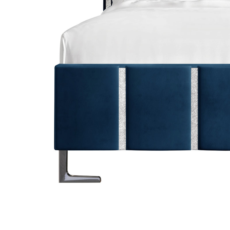 Lit tapissier standard à profil bas Laimdota, Bleu marine, Grand