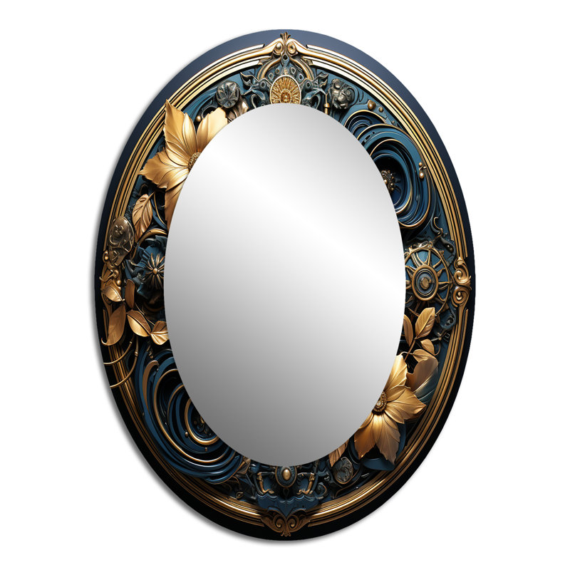 Miroir mural ovale doré et bleu sarcelle, 40 po x 30 po