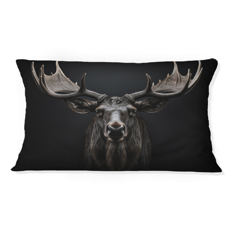 Coussin imprimé noir et blanc avec orignaux majestueux noir et blanc, H 12 po x l 20 po