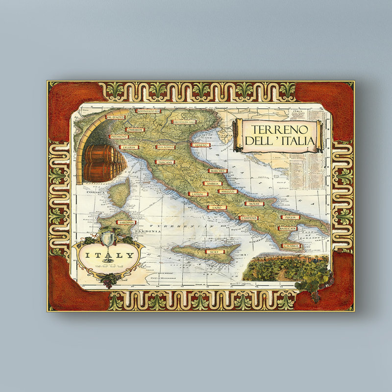 « wine map of italie on cgp », reproduction d’impression sur toile tendue, H 14 po x l 19 po x P 2 po