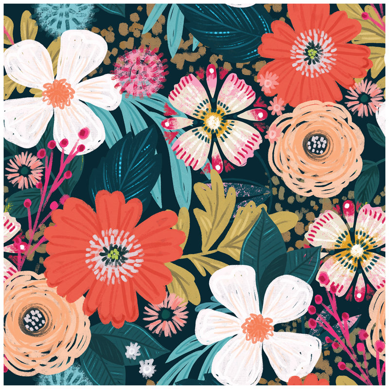  Papier peint auto-adhésif floral vert / jaune / rouge Boho