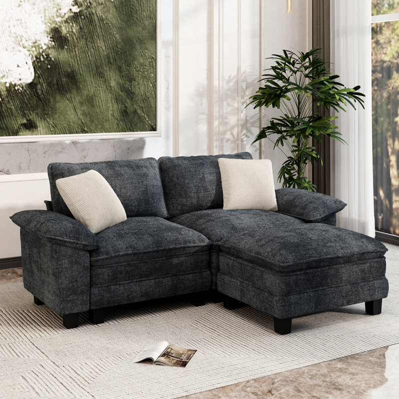 Canapé modulaire 88 places pour salon, canapé 3 places à assise profonde avec repose-pieds 88 po, Chenille bleue marine
