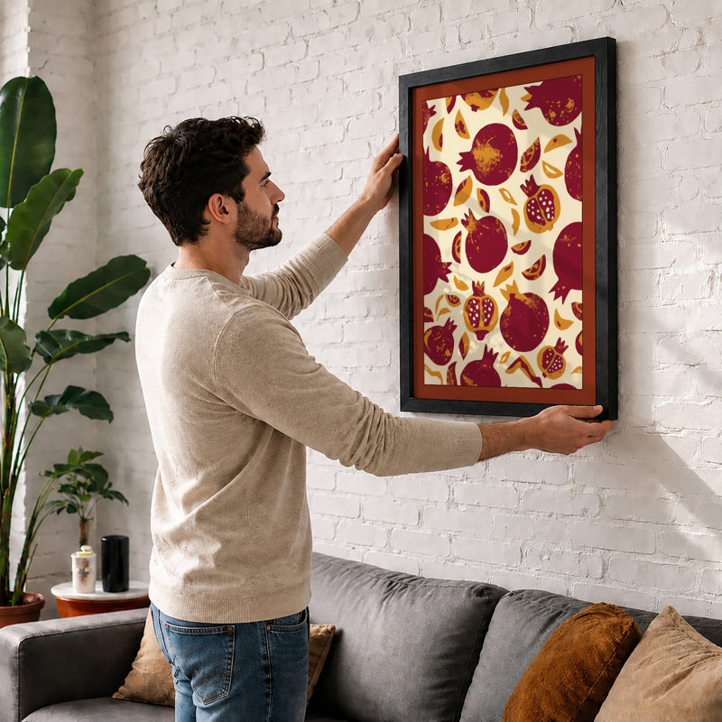 Pomegranate Pattern Botanical - Print, Oak, A3 - 42.0 x 29.7 cm