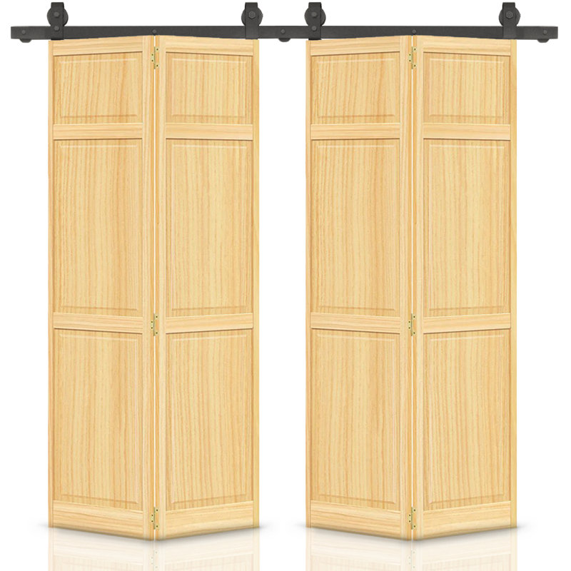 Porte pliante à panneaux en bois massif, L 48 po x H 80 po, Brun clair