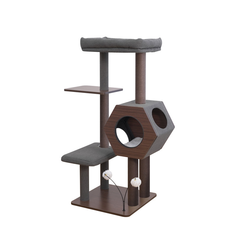 PetPals 44" Wooden Cat Tree with Condo and Scratching Post