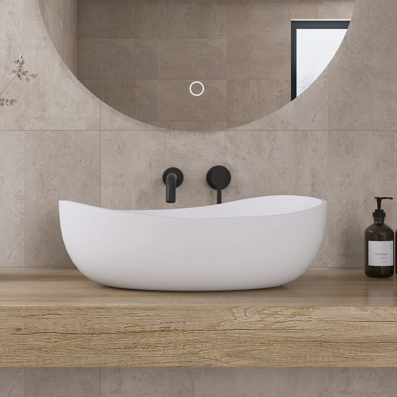 Fslefay 24'' White Solid Surface Bathroom Countertop Sink