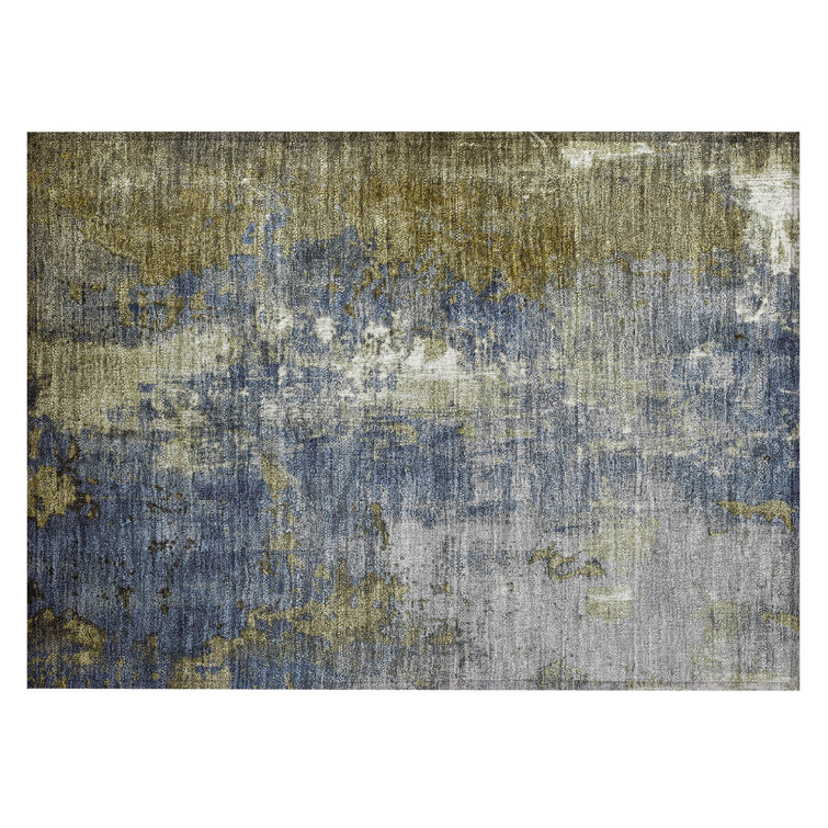 Machine Washable Indoor/Outdoor Xhevrie Khaki Rug