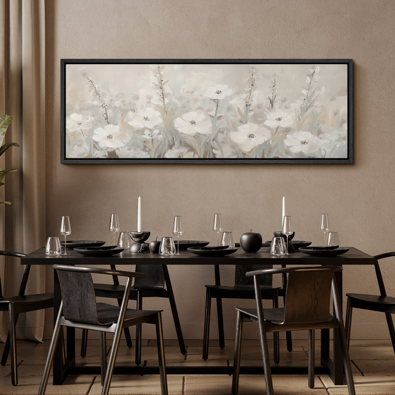 «Greenish Beige Flowers», impression sur toile encadrée de très grandes décorations murales, H 20 po x l 60 po
