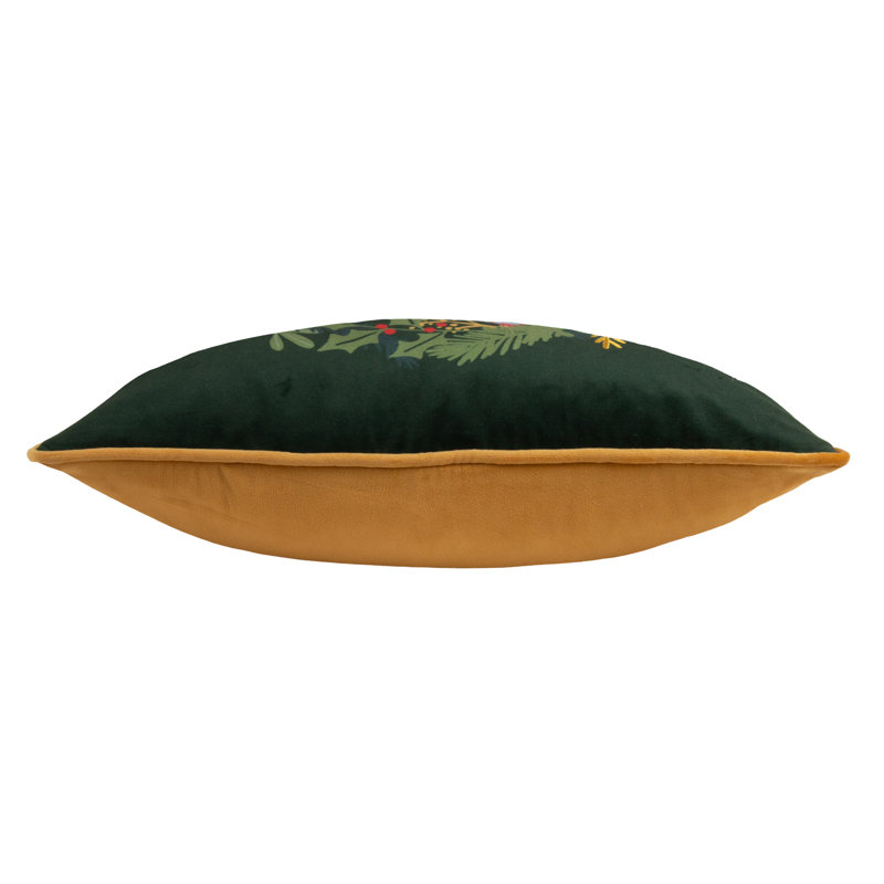 Deck The Halls Floral Pine Green Square Throw Cushion, Polyester