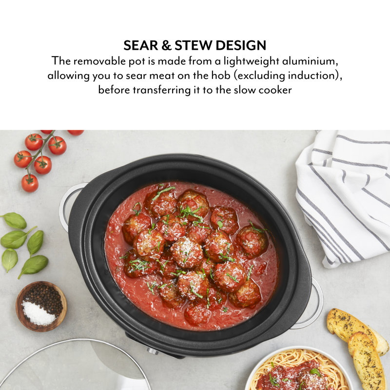 Sur La Table SLT16010BLK Core 3.5 Litre Digital Slow Cooker for Stews and Casseroles, Digital LED Screen, 3 Temperature Functions, Removable Aluminium Pot, Energy Saving, 200W, Black