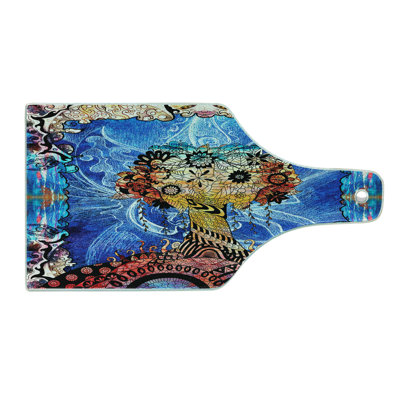 Ambesonne Trippy Tempered Glass Cutting Board Indie Sketch Retro Style Blue Brown