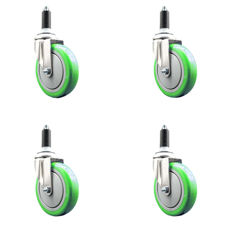 Ensemble de roulettes extensibles 5 pouces en polyuréthane 316SS 1 pouce SCC, Vert
