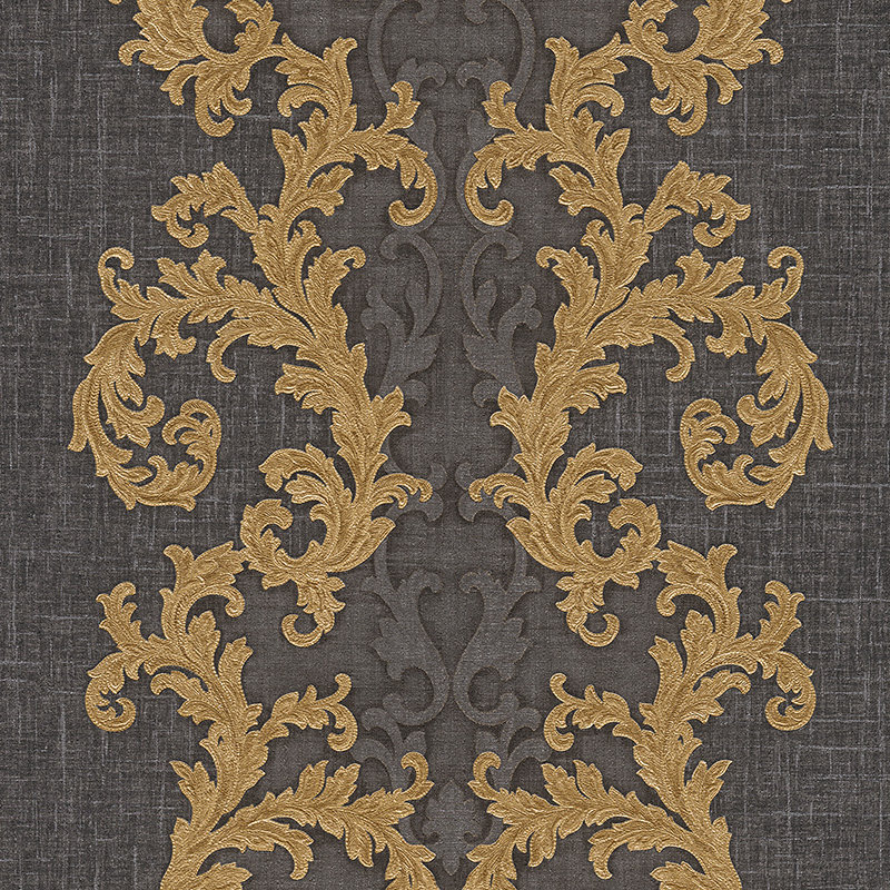 Baroque and Roll 10.05m x 70cm 3D Embossed Wallpaper, Grey/Black/Gold