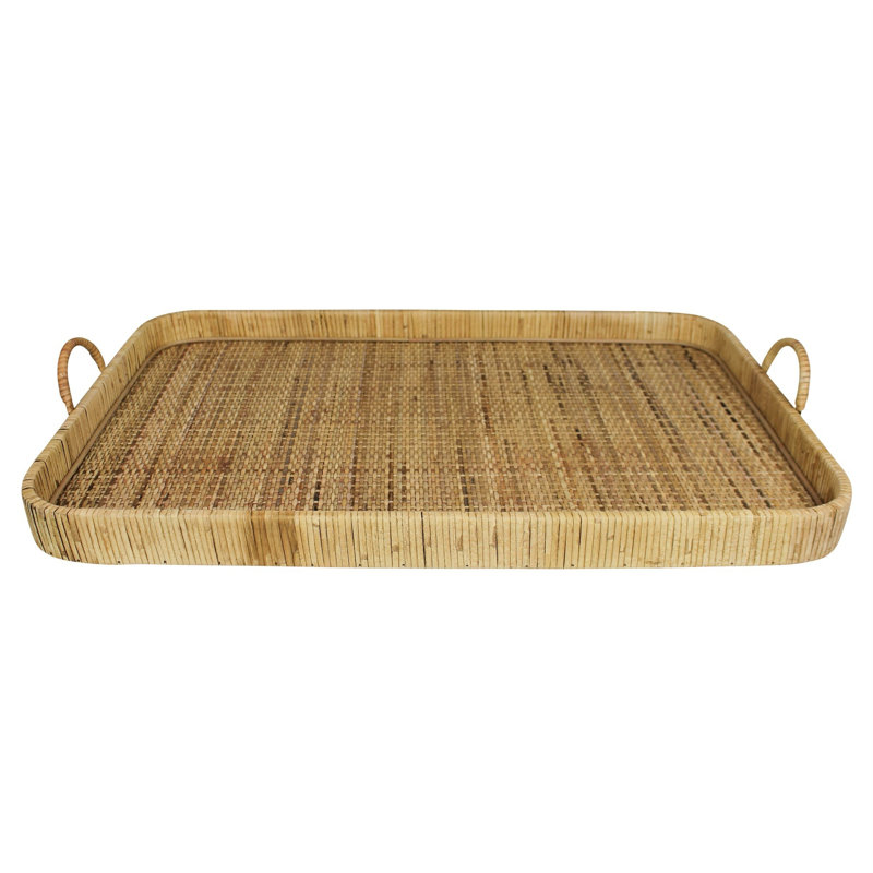 Natural Bamboo Rectangular Serving Tray with Handles