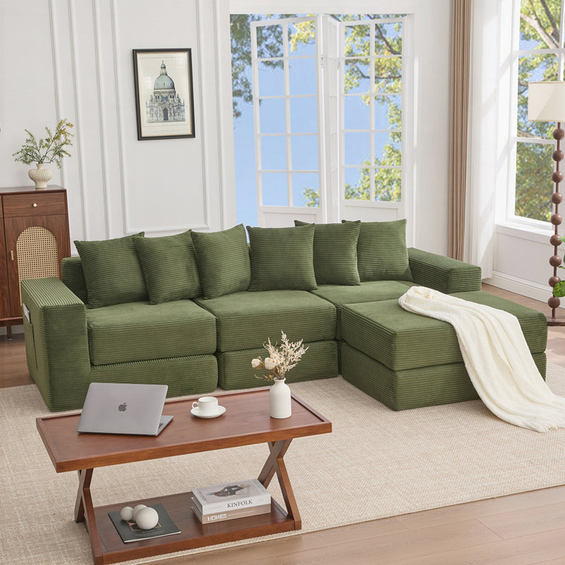 Canapé modulaire 10-en-1 avec configurations polyvalentes et design compact pour une vie moderne, Vert