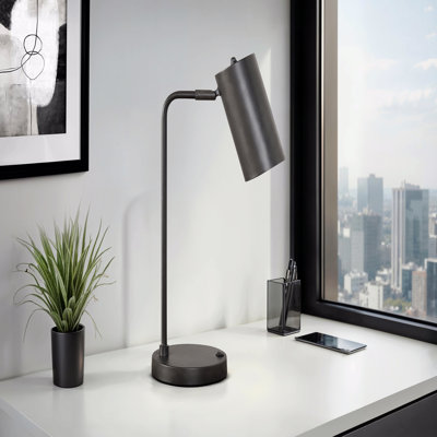 Lighting, 18"H, Table Lamp, Usb Port Included, Grey Metal, Grey Shade, Modern