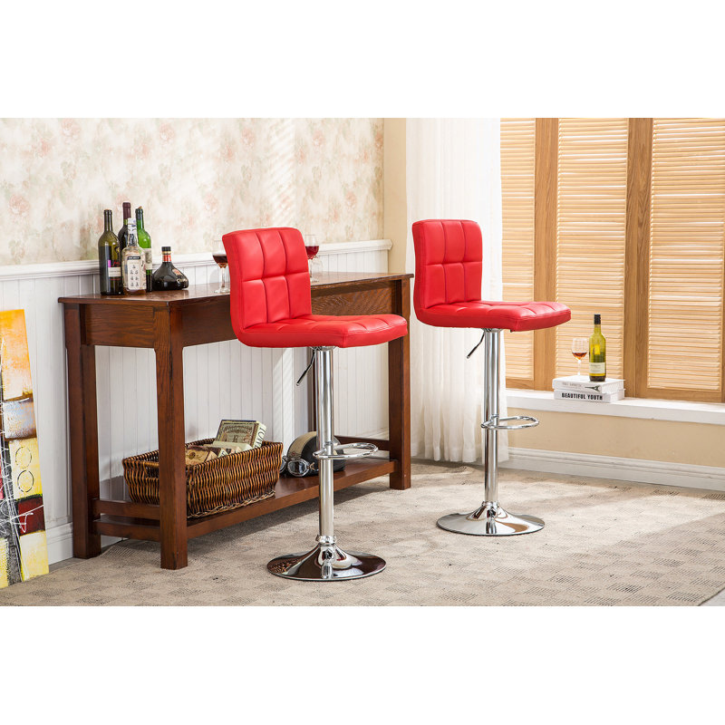 Tabouret de bar pivotant réglable en similicuir, ensemble de 2, Rouge