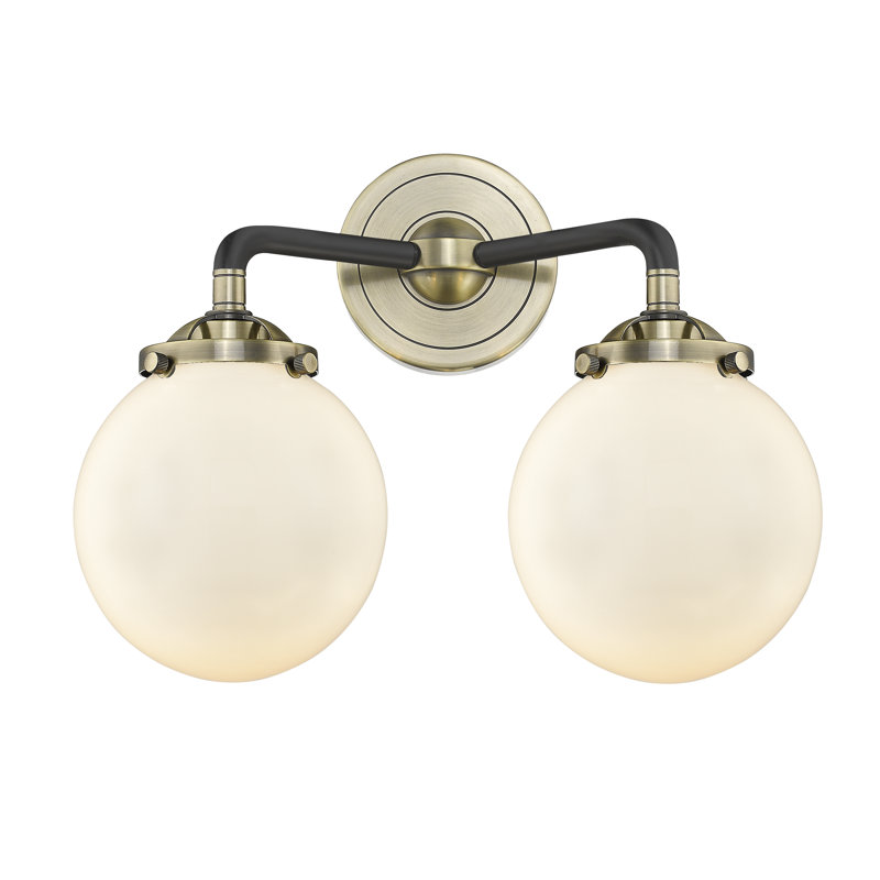 Éclairage de salle de bain à intensité variable 2 lumières Zarmayr, Blanc brillant, Laiton antique noir