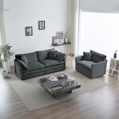 Jeffers Chenille Fabric Upholstered Sofa Chat Set