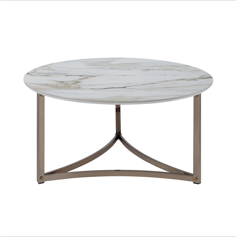 Table basse Aziz avec plateau en pierre frittée et finition champagne