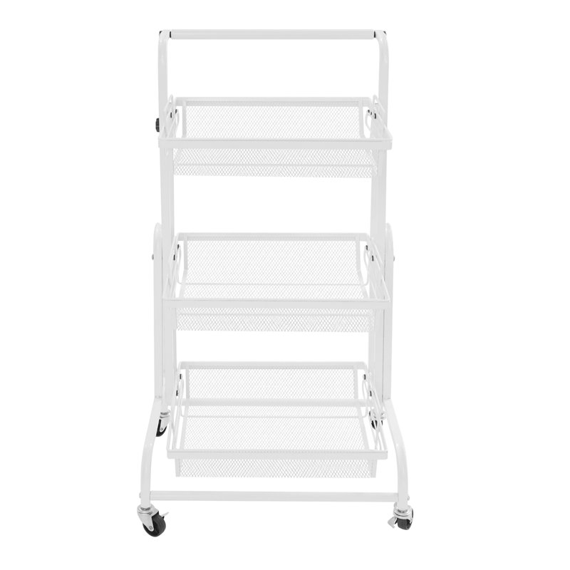 3-Tier Adjustable Metal Rolling Utility Cart with Wheels, White
