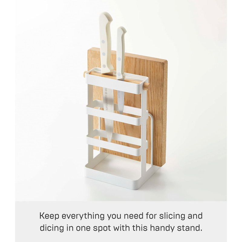 White Steel and Wood Countertop Knife and Cutting Board Organizer
