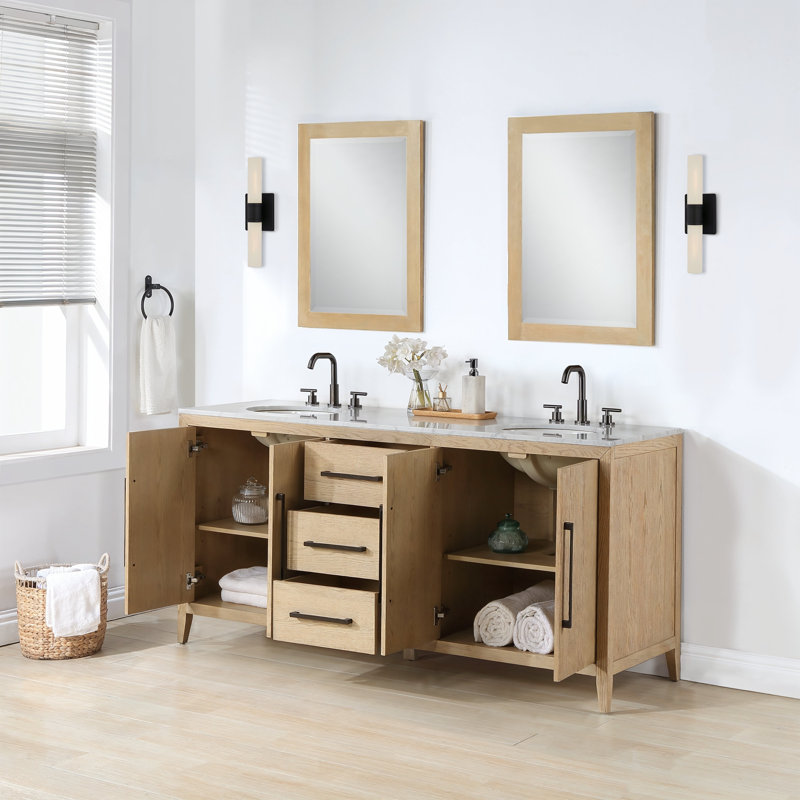 60" Undermount Double Bathroom Vanity Set, Wire Brushed Dark Oak, 72"