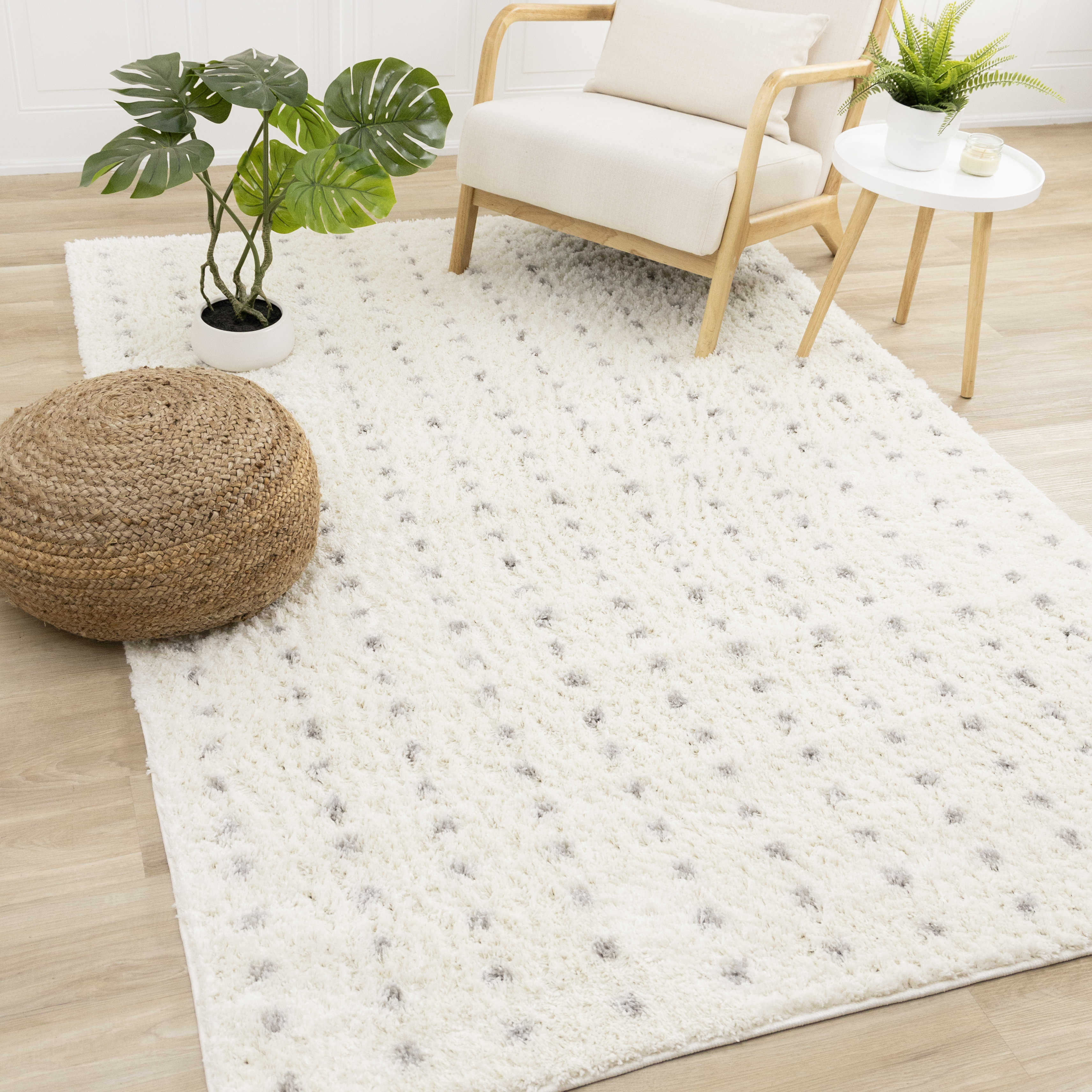 Latitude Run® Eisenach Cream Grey Dots Soft Shag Area Rug